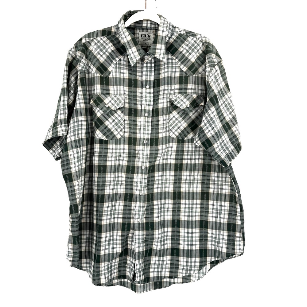 Ely Cattleman Pearl Snap Western Shirt Men's XXL Green Plaid Yellowstone Landman